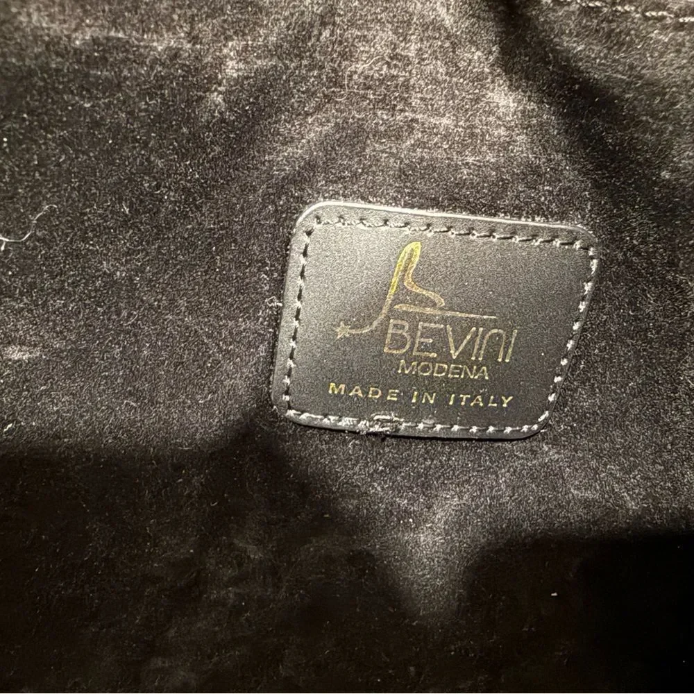 Bevini Modena Black Genuine Leather Tote Crossbody Purse Gold Studs